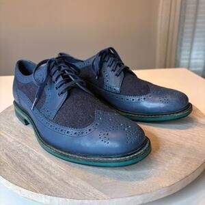 Cole Haan Men’s Wingtip Oxford Blue Leather Suede Dress Shoes US Size 9M 9